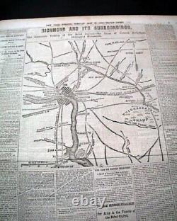 Rare Full Page Civil War Peninsula Campaign Richmond Virginia Map 1862 Newspaper