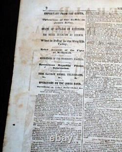 Rare Full Page Civil War Peninsula Campaign Richmond Virginia Map 1862 Newspaper