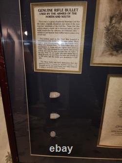 Rare Historic Military Civil War Bullet Display with Certificate of Authenticity