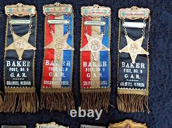 Rare Huge Collection 12 Antique Civil War Militaria Ribbons Pins GAR Dignitaries