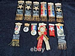 Rare Huge Collection 12 Antique Civil War Militaria Ribbons Pins GAR Dignitaries