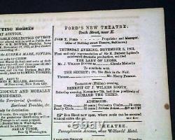 Rare John Wilkes Booth Ford's Theatre Play Advertisement 1863 Wash. DC Newspaper