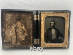 Rare! Mourning Civil War Era Daguerreotype in Genuine Union Case Locks Of Hair