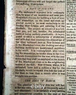 Rare NEW ORLEANS LA Louisiana Deep South CONFEDERATE Civil War 1861 Newspaper