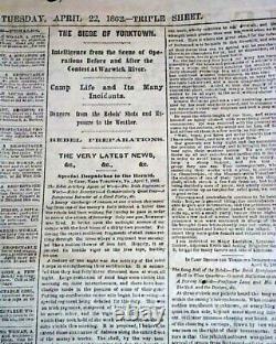 Rare SIEGE Battle OF YORKTOWN Virginia Full Page Civil War MAP 1862 Newspaper