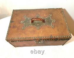 Rare antique 1800s Civil War era Roulstone brass studded wood trunk military box