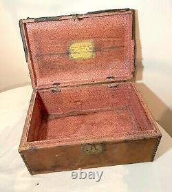 Rare antique 1800s Civil War era Roulstone brass studded wood trunk military box