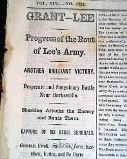 Robert E. Lee Quit Appomattox Courth House Signing EVE 1865 Civil War Newspaper