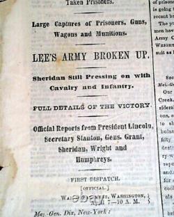 Robert E. Lee Quit Appomattox Courth House Signing EVE 1865 Civil War Newspaper