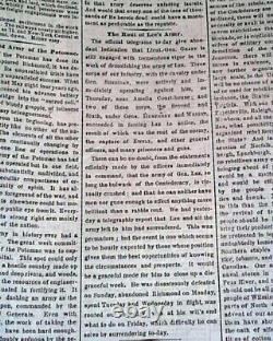 Robert E. Lee Quit Appomattox Courth House Signing EVE 1865 Civil War Newspaper