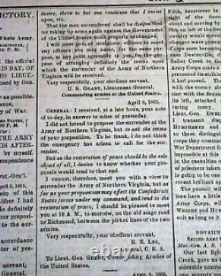 SURRENDER OF ROBERT E. LEE Appomattox Court House Sign 1865 Civil War Newspaper