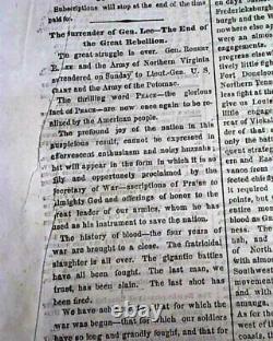 SURRENDER OF ROBERT E. LEE Appomattox Court House Sign 1865 Civil War Newspaper