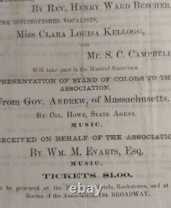 Scarce Civil War Ephemera 1863 New England Soldiers Relief Assoc. Concert Flyer