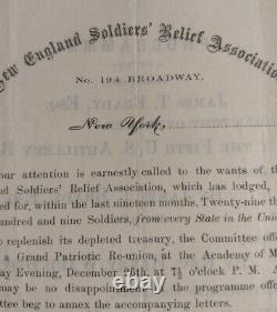 Scarce Civil War Ephemera 1863 New England Soldiers Relief Assoc. Concert Flyer