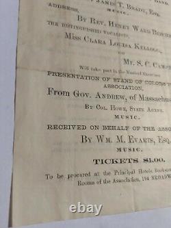 Scarce Civil War Ephemera 1863 New England Soldiers Relief Assoc. Concert Flyer