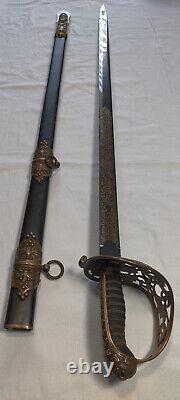 Spanish Royal Sword 1861 Gilded Etched Blade Brass Steel Scabbard