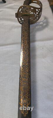 Spanish Royal Sword 1861 Gilded Etched Blade Brass Steel Scabbard