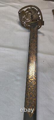 Spanish Royal Sword 1861 Gilded Etched Blade Brass Steel Scabbard