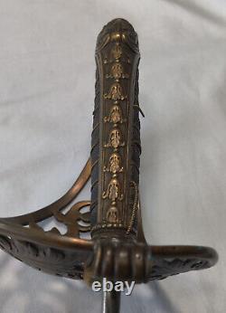 Spanish Royal Sword 1861 Gilded Etched Blade Brass Steel Scabbard