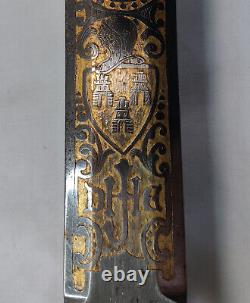 Spanish Royal Sword 1861 Gilded Etched Blade Brass Steel Scabbard