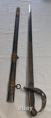 Spanish Royal Sword 1861 Gilded Etched Blade Brass Steel Scabbard