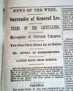 Surrender of Lee's Army at Appomattox Court House 1865 Civil War Ends Newspaper