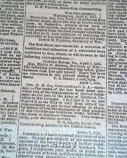 Surrender of Lee's Army at Appomattox Court House 1865 Civil War Ends Newspaper