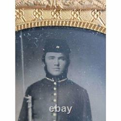 Tintype Plate Photograph CIVIL War Armed Soldier With Rifle Very Rare Amazing