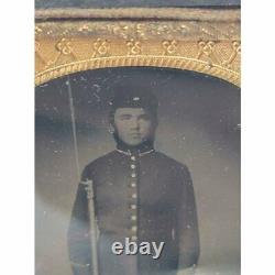 Tintype Plate Photograph CIVIL War Armed Soldier With Rifle Very Rare Amazing