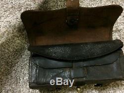 US federal civil war leather carbine cartridge box with wood block