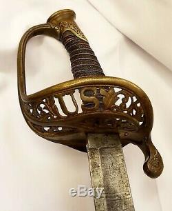 U. S. CIVIL War Officer Presentation Calvary Sword And Scabbard Blade Etching