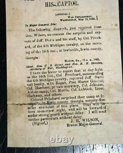 Unique JEFFERSON DAVIS CAPTURED Confederate President 1865 Miniature BROADSIDE