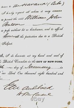 VERY RARE Civil War 1861 British Passport NO. 1 issued in New York to Havana RARE