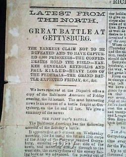 VERY Rare CONFEDERATE Richmond Va BATTLE OF GETTYSBURG 1863 Civil War BROADSIDE