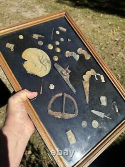 Very Nice Civil War And Other Related Relics Collection In A Glass Display Case