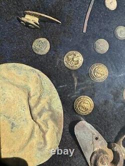 Very Nice Civil War And Other Related Relics Collection In A Glass Display Case