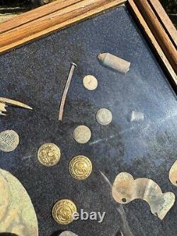 Very Nice Civil War And Other Related Relics Collection In A Glass Display Case