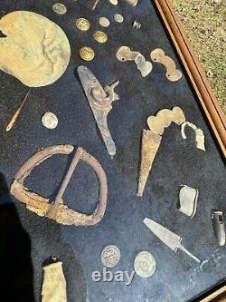 Very Nice Civil War And Other Related Relics Collection In A Glass Display Case