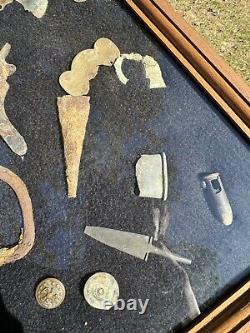 Very Nice Civil War And Other Related Relics Collection In A Glass Display Case