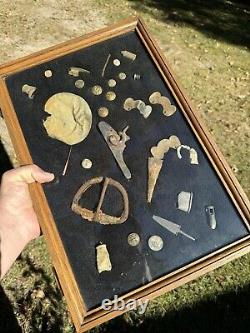 Very Nice Civil War And Other Related Relics Collection In A Glass Display Case