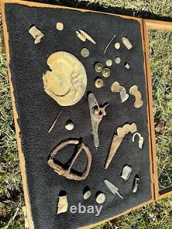 Very Nice Civil War And Other Related Relics Collection In A Glass Display Case
