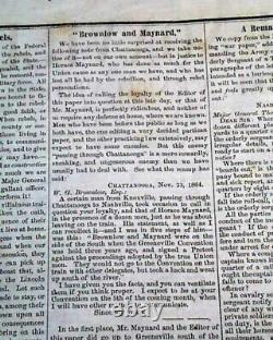 Very Rare PARSON BROWNLOW Knoxville TN Tennessee CIVIL WAR Rebel 1864 Newspaper