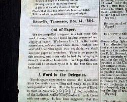 Very Rare Parson Brownlow Knoxville TN Tennessee Civil War Rebel 1864 Newspaper