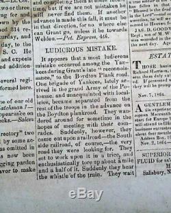 Very Rare SALISBURY NC North Carolina CONFEDERATE Civil War 1864 Old Newspaper