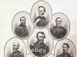 Vintage 1866 A. H. Ritchie Civil War Union Generals Lithographed Engraving Print