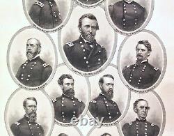 Vintage 1866 A. H. Ritchie Civil War Union Generals Lithographed Engraving Print
