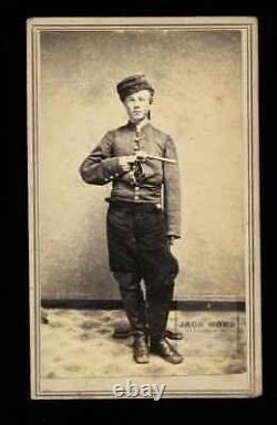 YOUNG Armed Civil War Soldier Holding Gun Champlain New York 1860s CDV Photo